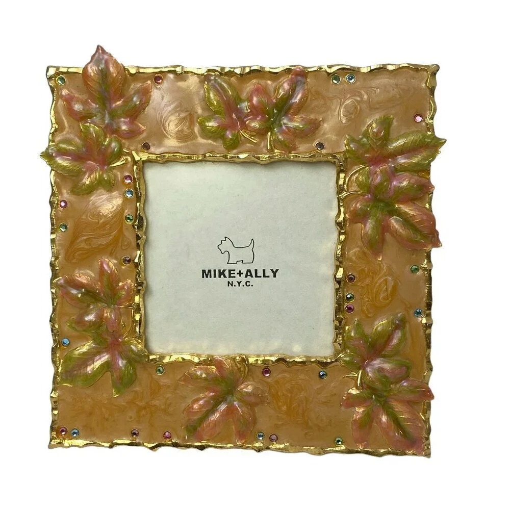 MIKE & ALLY Picture Frame Autumn Leaf Enamel Metal 3.5